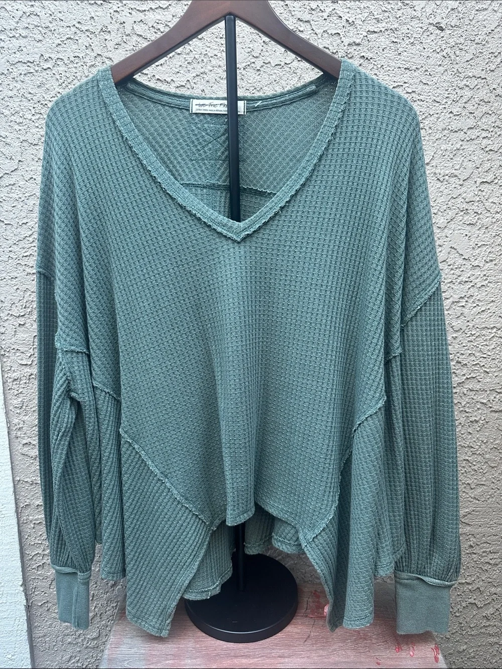 Free People Gem Coraline Oversized V-Neck Sweater - green color